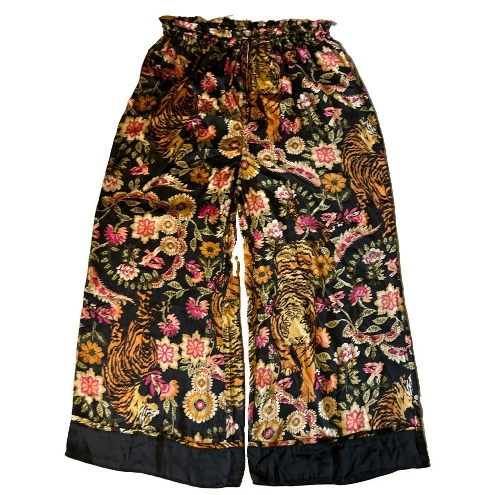 FREE PEOPLE Dreamy Days Pajama Set Women's Plus Size 2XL Tiger & Botanical Print